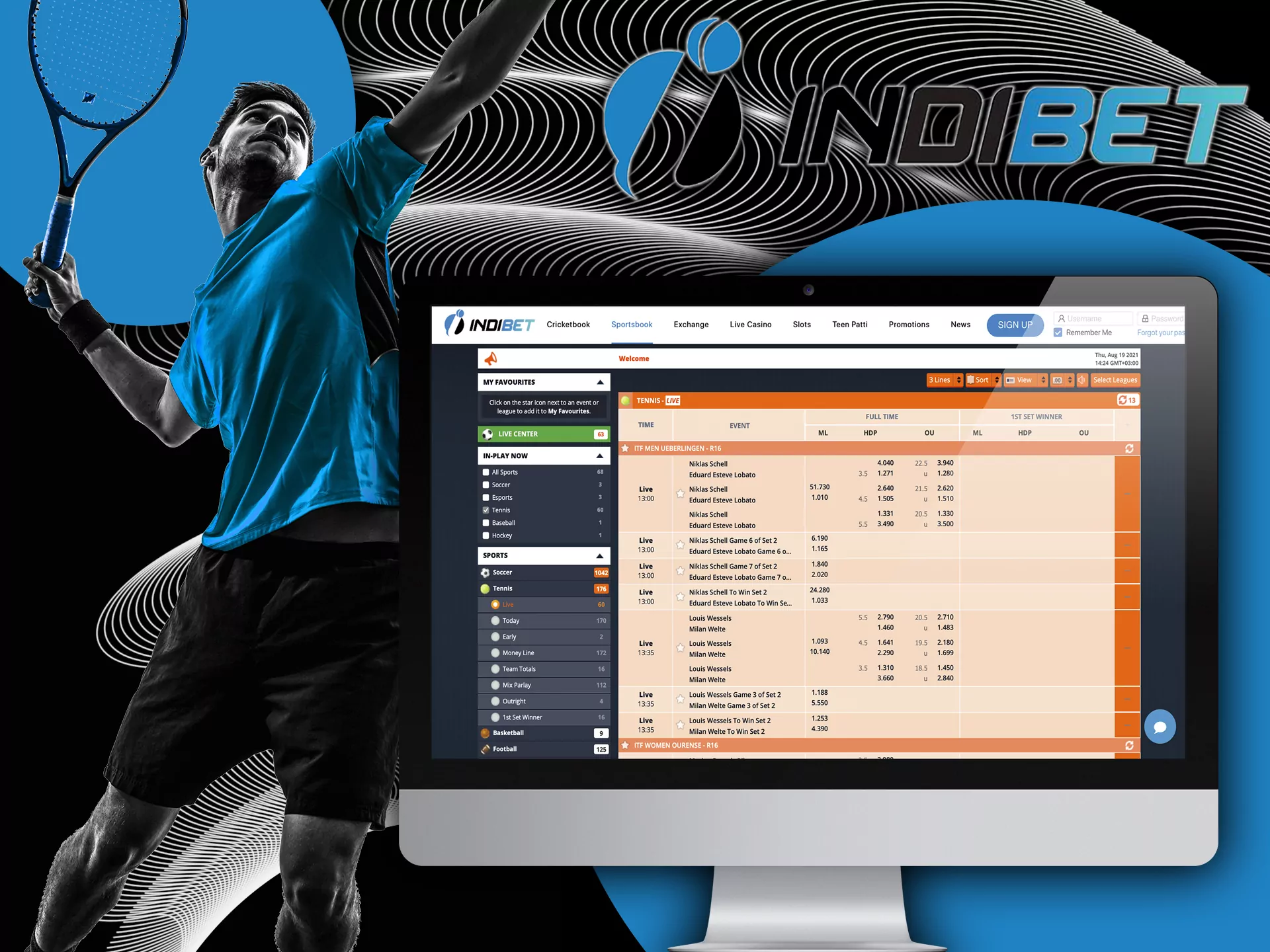 Tennis is also one of the most popular sports for betting in Indibet.