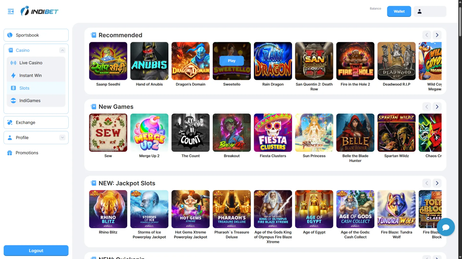 Choose Indibet game to play.