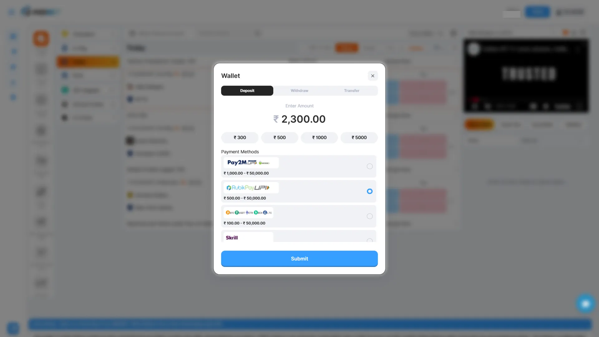 Create your own Indibet account and top it up.