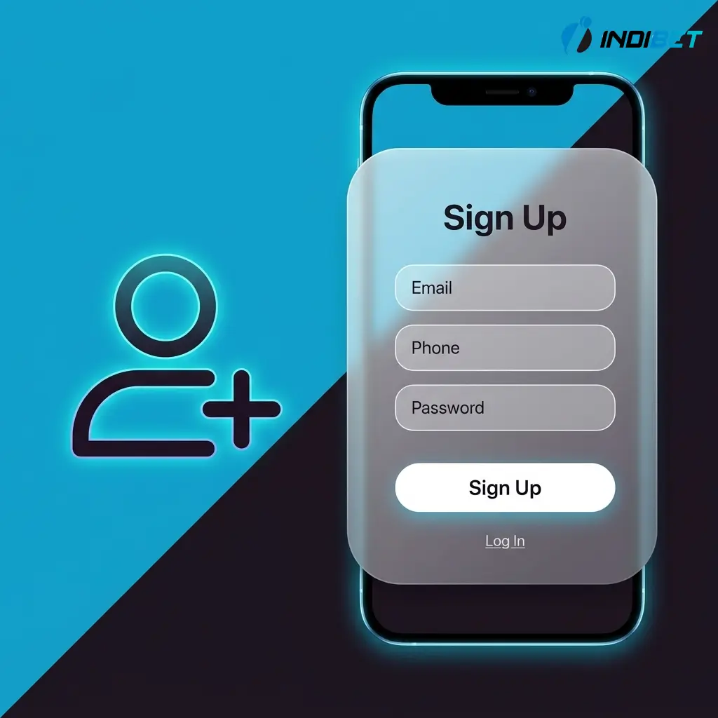 Indibet India registration form showing sign-up steps for email or mobile with 250% welcome bonus activation